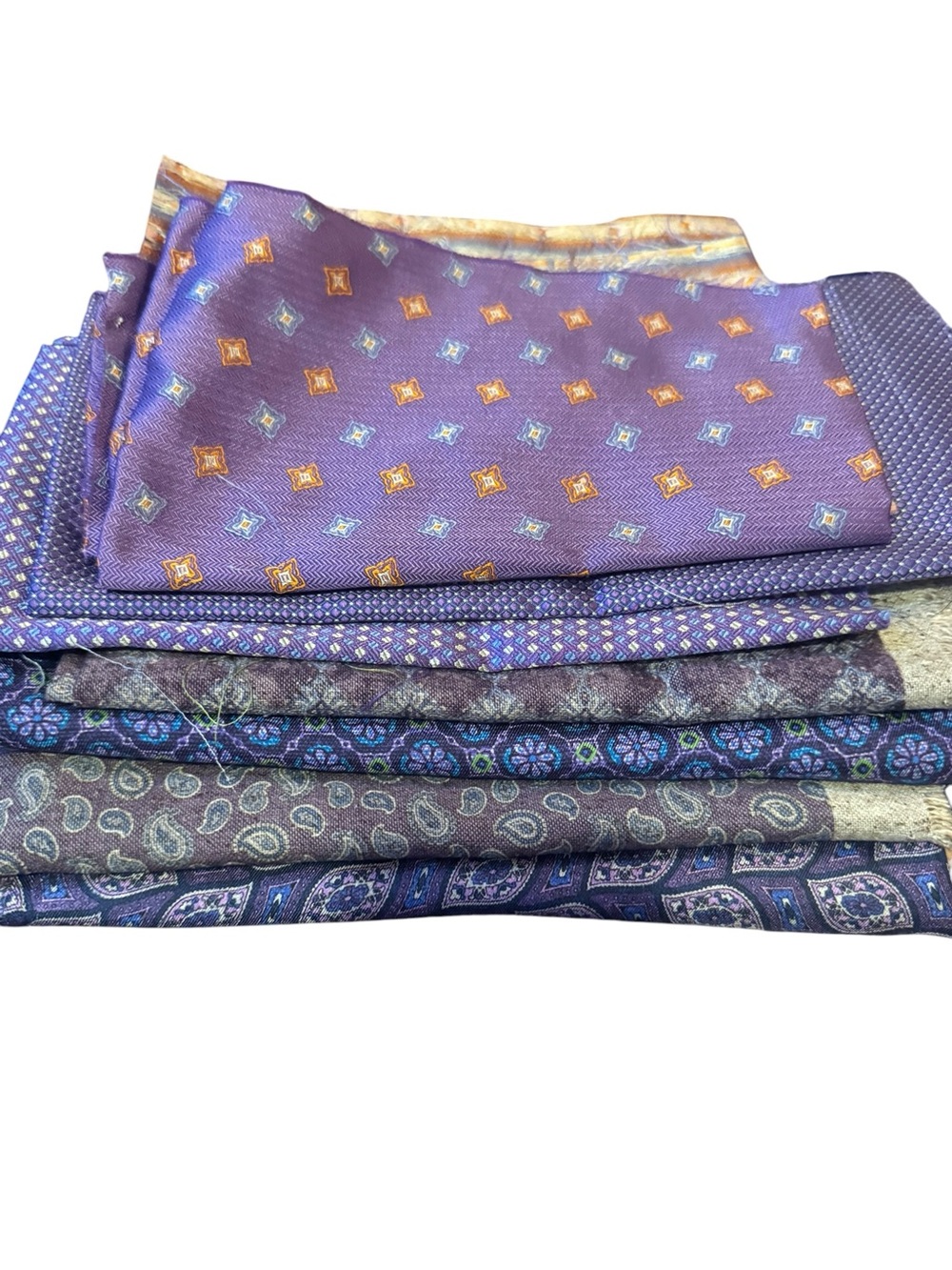 Bundle of 7 purple 100% Italian silk fabric remnants